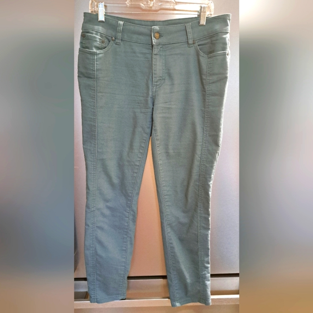 PRANA Carlotta Crop Pants Starling Green Blue Mid Rise Organic Cotton Bld 12
